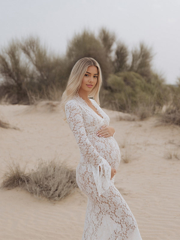 Robes longue de grossesse dentelle-blanche