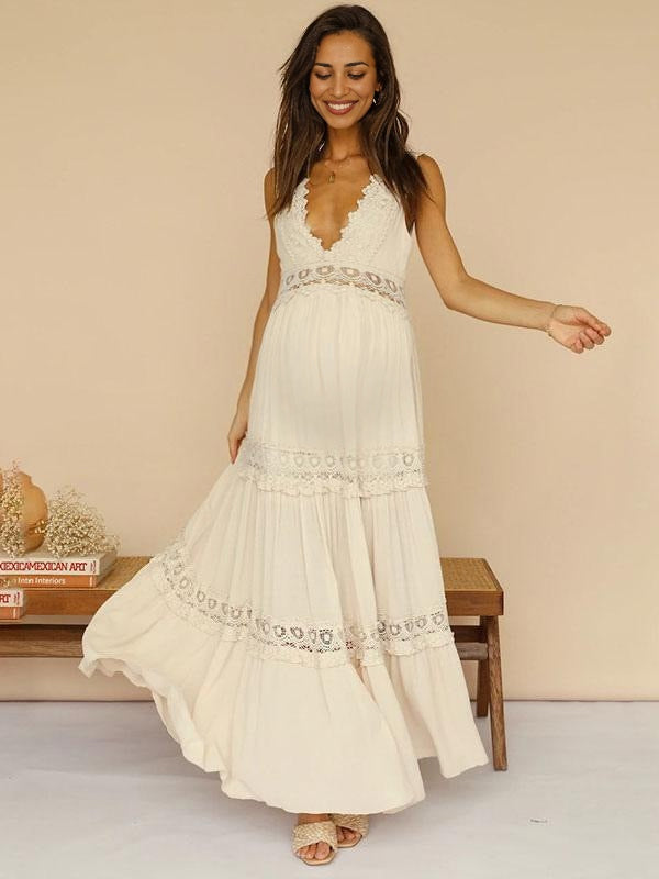 Robes longue de grossesse décolleté plongeant-blanche