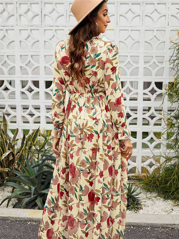 Robes longue de grossesse imprimé fleurie-Jaune