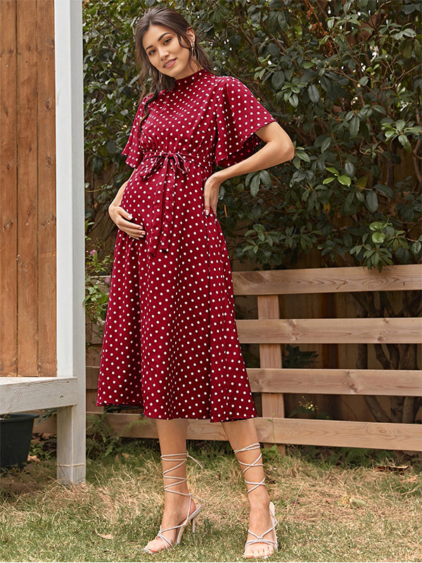 Robes longue de grossesse pois-Rouge