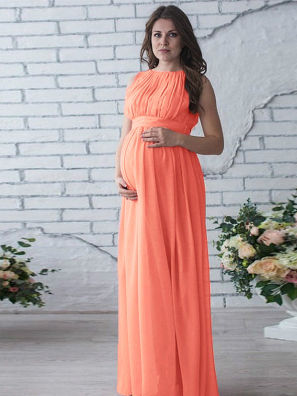 Robes longue de grossesse fluide-Rose poudré