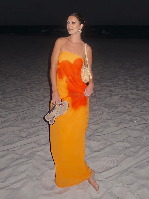 Robe longue grossesse imprimé fleurie fluide bustier orange
