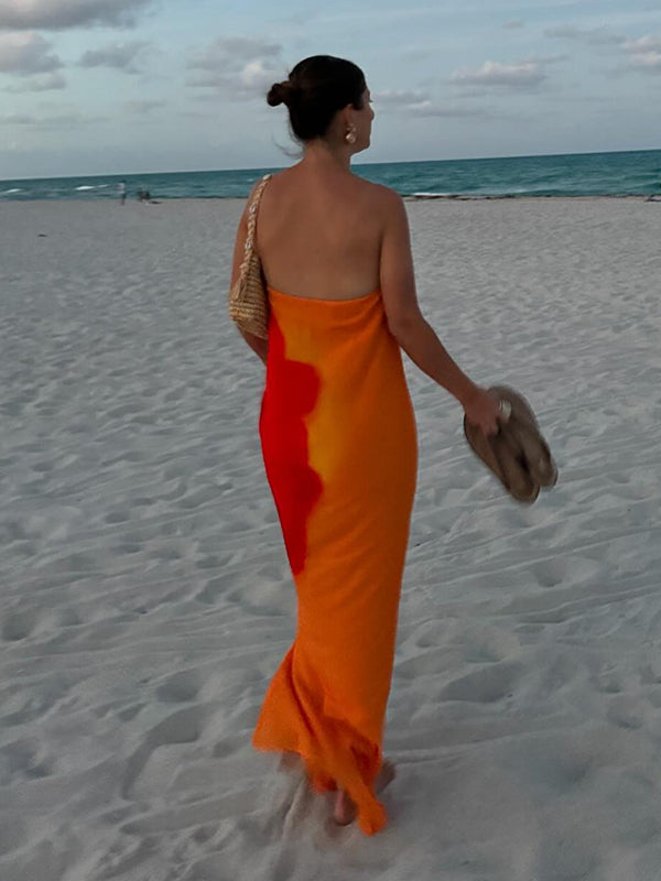 Robe longue grossesse imprimé fleurie fluide bustier orange