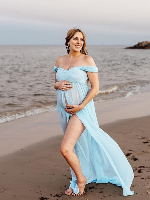 Robes longue de grossesse cropped queue-Bleu