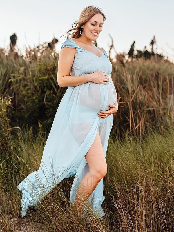Robes longue de grossesse cropped queue-Bleu