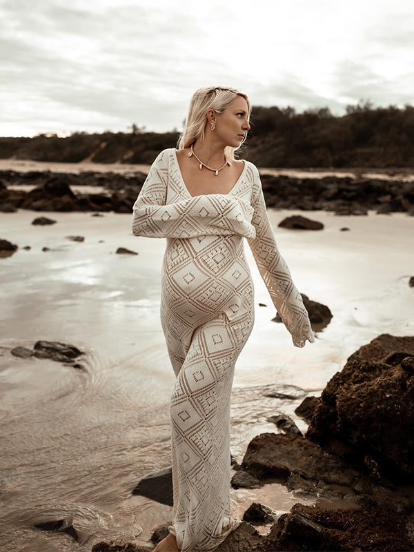 Robes longue de grossesse transparent creux abricot