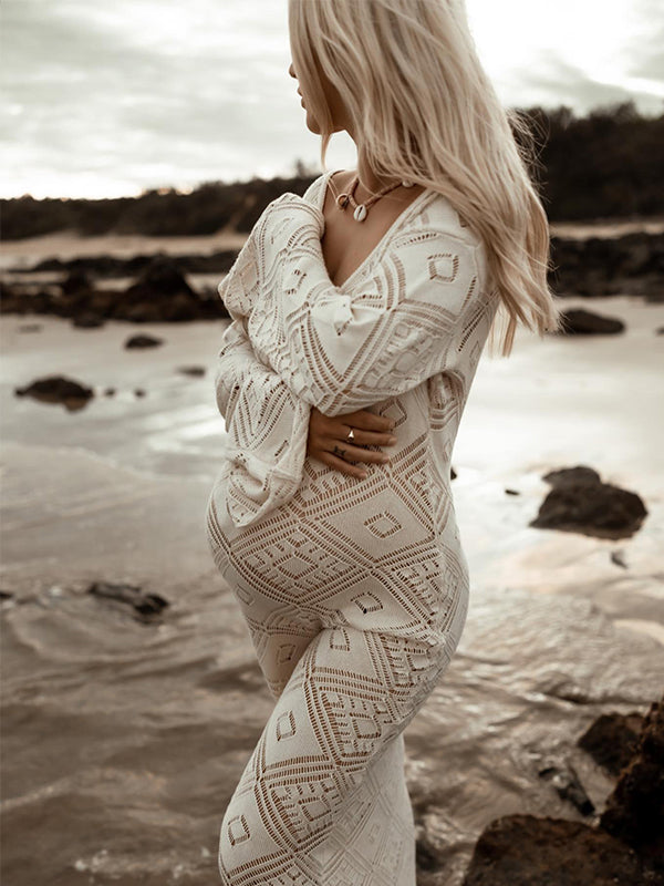 Robes longue de grossesse transparent creux abricot
