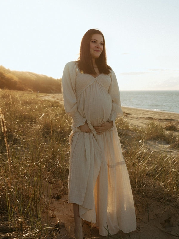 Robes longue de grossesse plis-Blanche