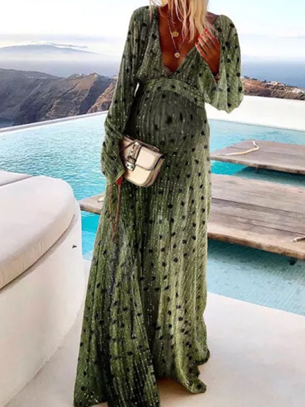 Robes longue de grossesse brillante paillette-Vert