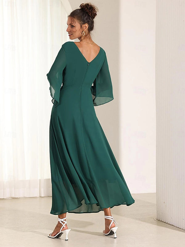 Robe longue grossesse nœud mousseline fluide trapèze vert