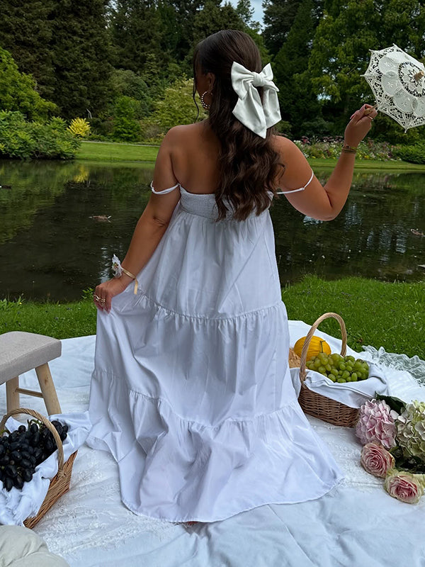Robe photo longue grossesse dentelle fluide trapèze blanche