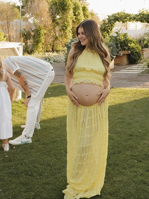 Robes longue de grossesse deux pièces-Jaune