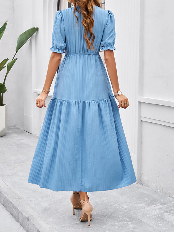 Robe longue grossesse fendu le côté fluide trapèze bleu