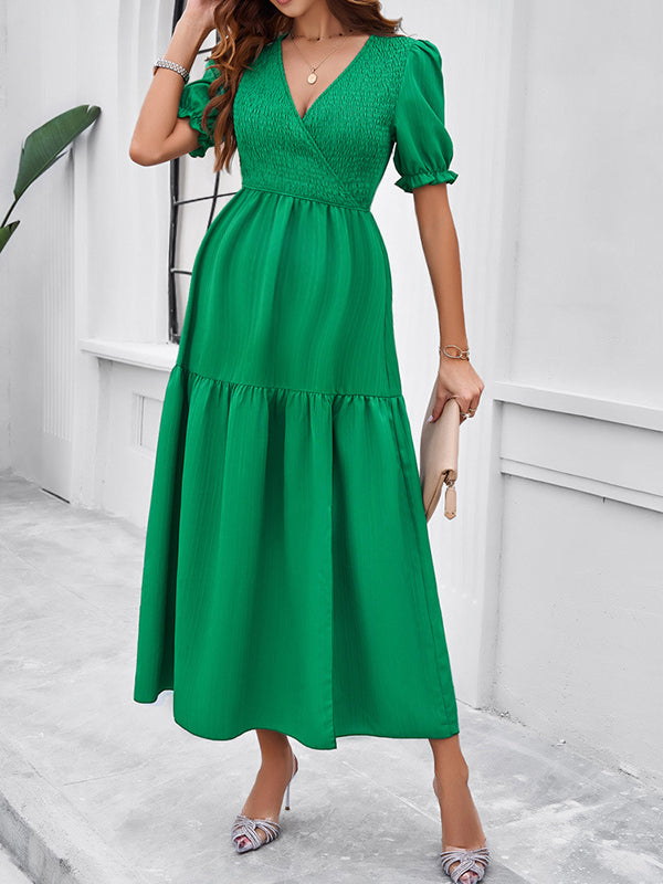 Robe longue grossesse fendu le côté fluide trapèze vert