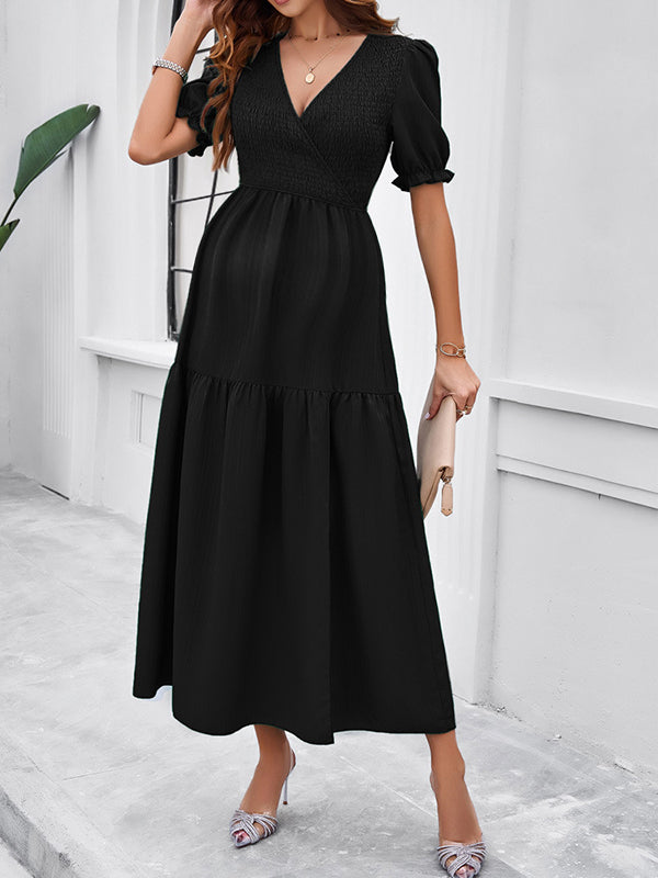 Robe longue grossesse fendu le côté fluide trapèze noir
