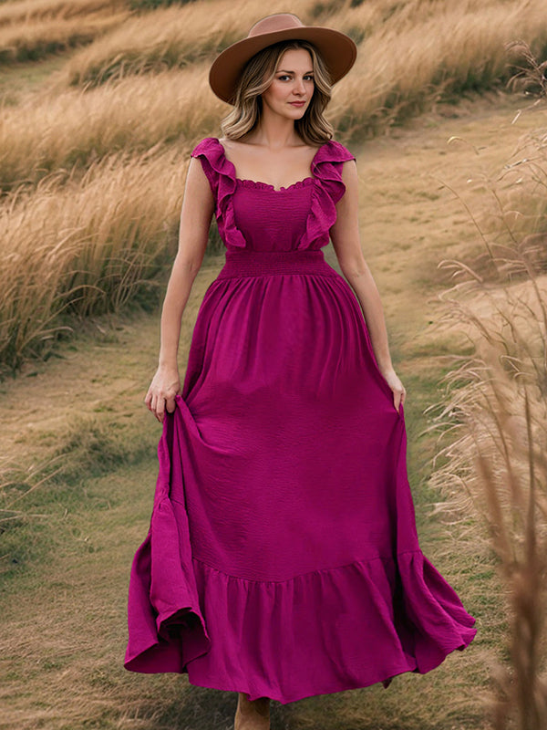 Robe longue grossesse volants fluide taille élastique violet