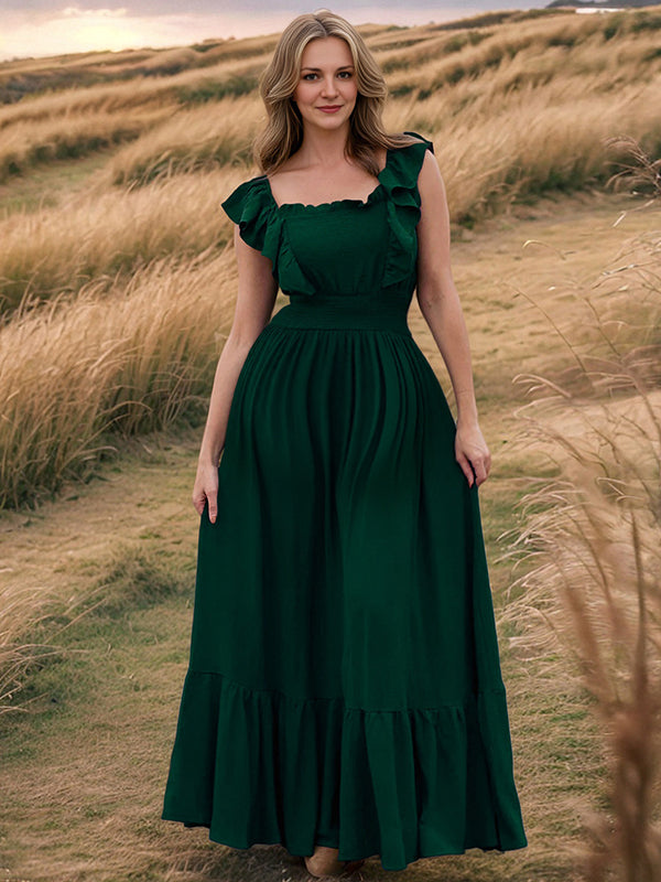 Robe longue grossesse volants fluide taille élastique vert