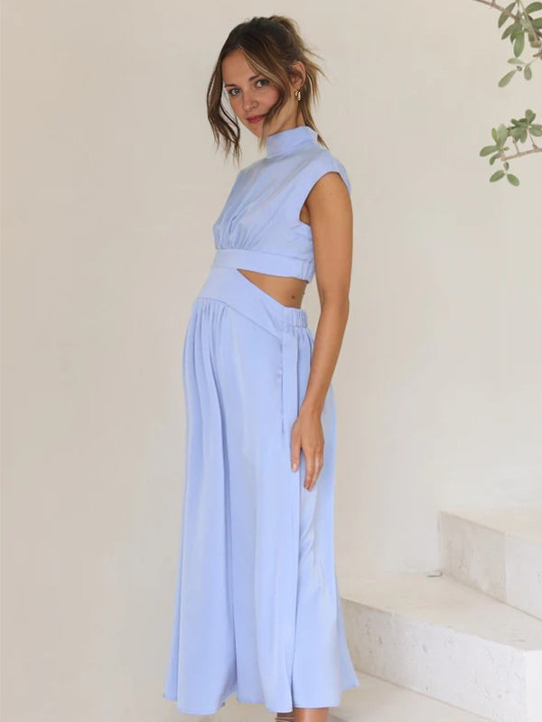 Robes longue de grossesse taille-Bleu