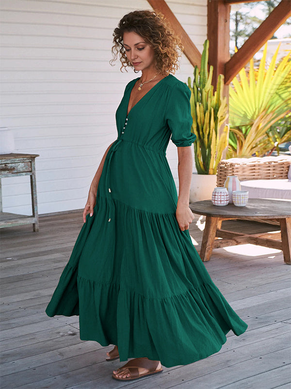 Robes longue de grossesse coulisse taille-Vert