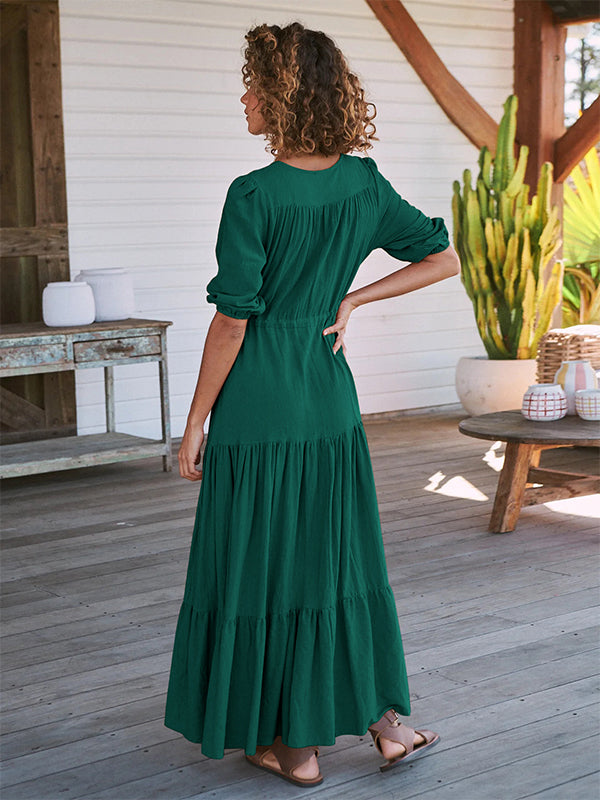 Robes longue de grossesse coulisse taille-Vert