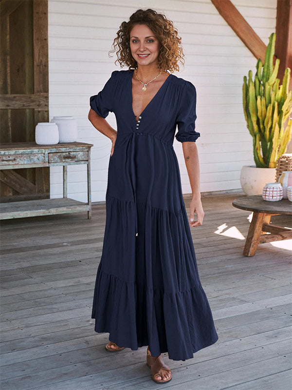 Robes longue de grossesse coulisse taille-Bleu foncé