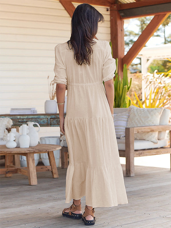 Robes longue de grossesse coulisse taille-Abricot