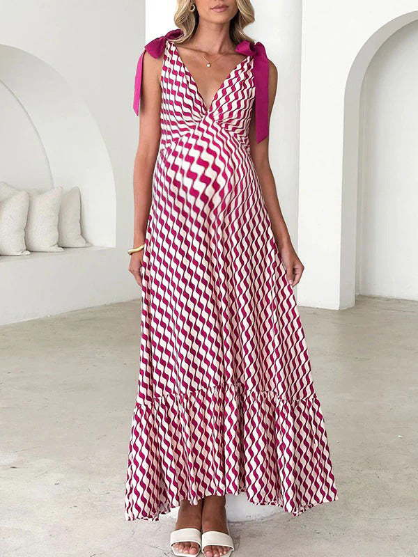 Robes longue de grossesse imprimé fleurie-Rouge