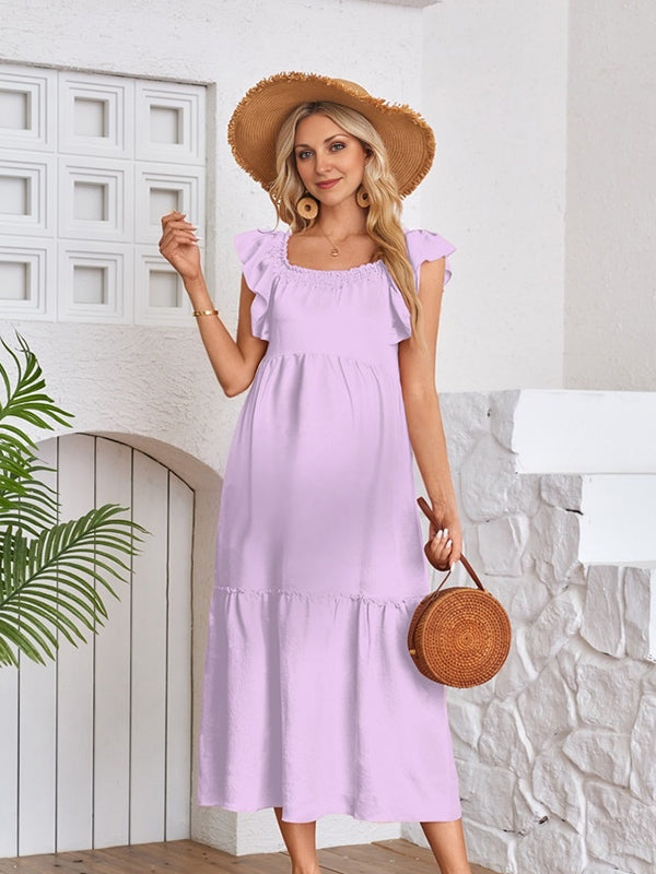 Robes longue de grossesse manches volantes-Lavande