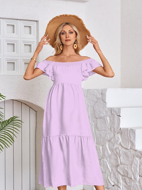 Robes longue de grossesse manches volantes-Lavande