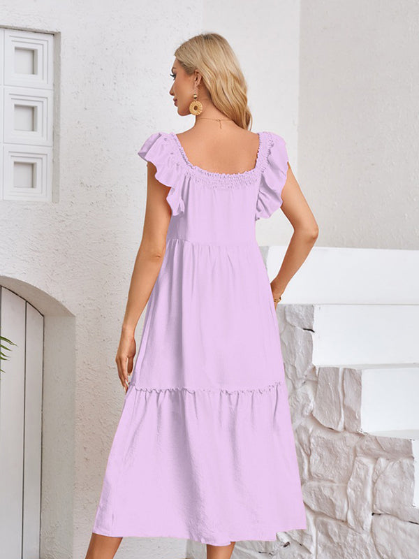 Robes longue de grossesse manches volantes-Lavande