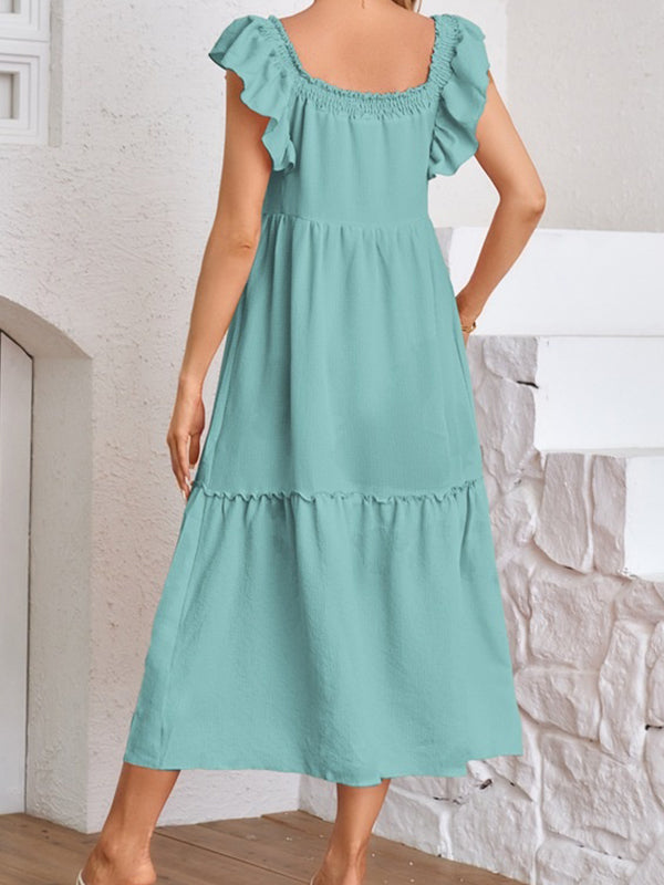 Robes longue de grossesse manches volantes-Vert clair