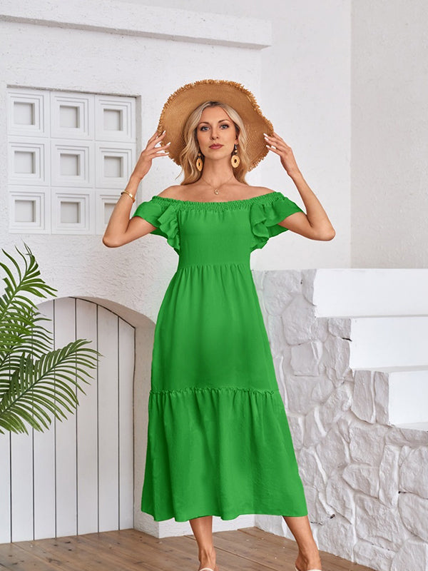 Robes longue de grossesse manches volantes-Vert