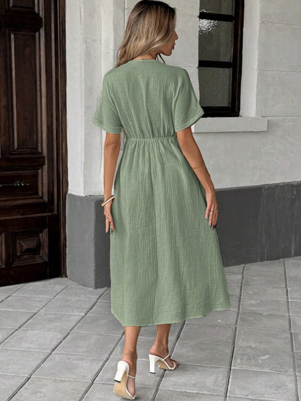 Robe longue grossesse coulisse taille fluide trapèze vert
