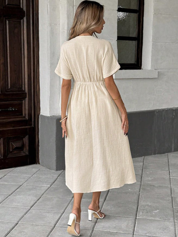 Robe longue grossesse coulisse taille fluide trapèze abricot