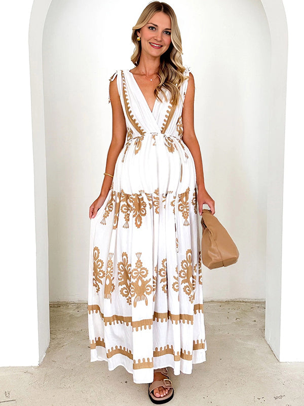 Robe longue grossesse tribal ceinture dos nu blanche