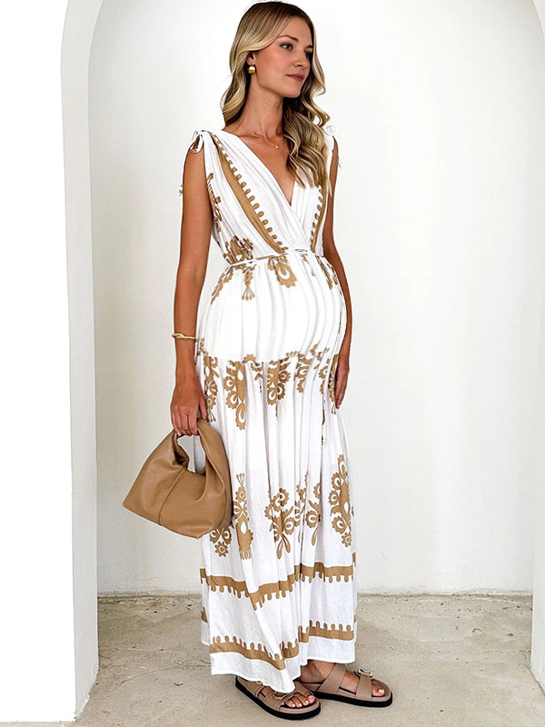 Robe longue grossesse tribal ceinture dos nu blanche