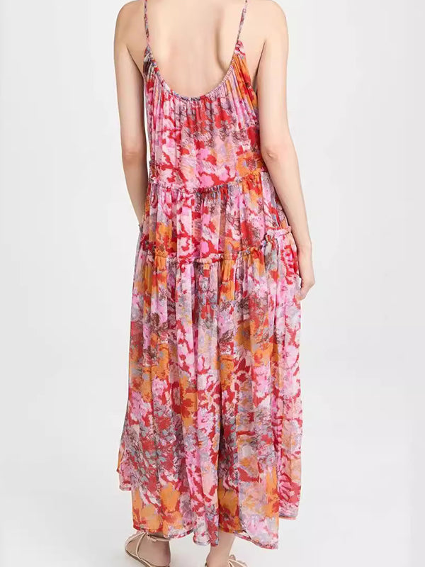 Robes longue de grossesse imprimé fleurie-Rose poudré