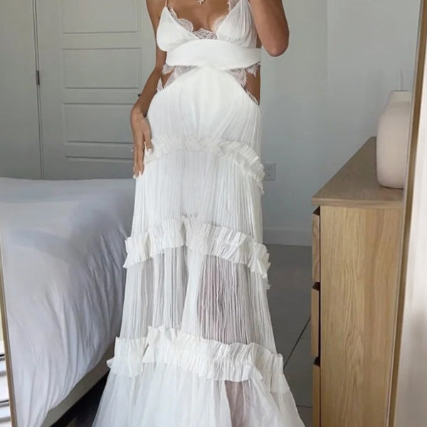 Robes longue de grossesse dentelle-Blanche