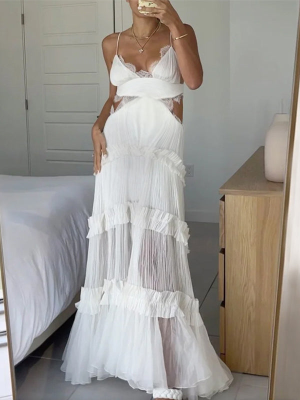 Robes longue de grossesse dentelle-Blanche