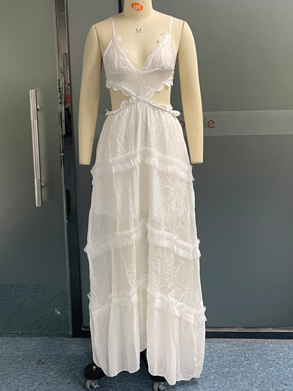 Robes longue de grossesse dentelle-Blanche