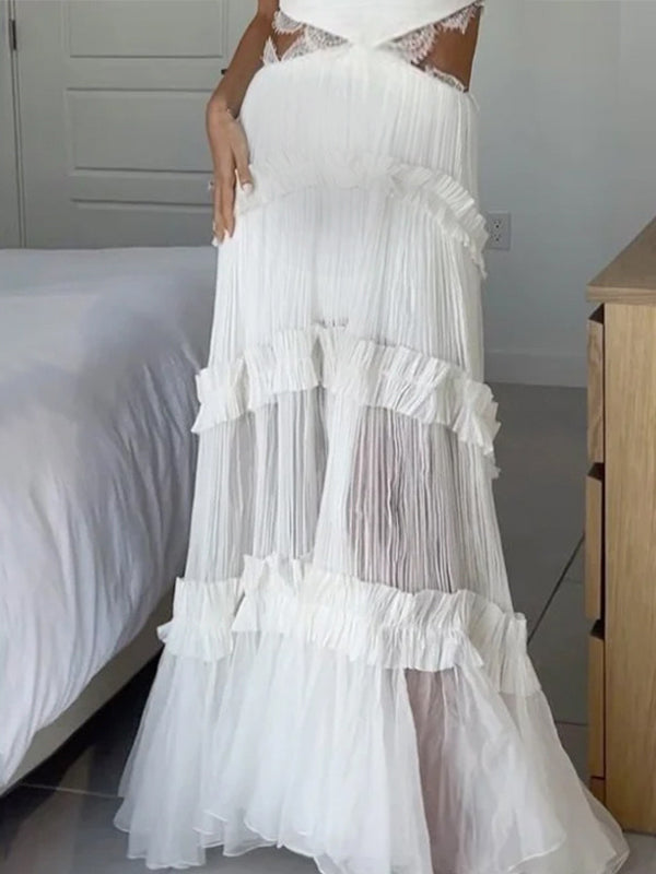 Robes longue de grossesse dentelle-Blanche