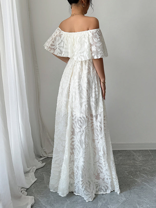 Robe longue grossesse volants fendu le côté ceinture blanche