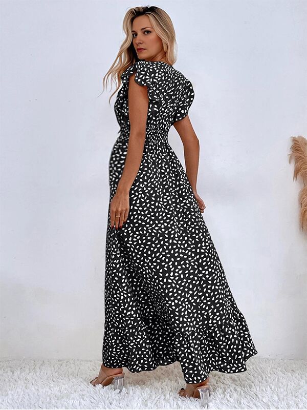 Robes longue grossesse volants fleurie noir
