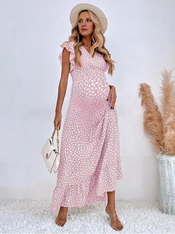 Robes longue grossesse volants fleurie lavande