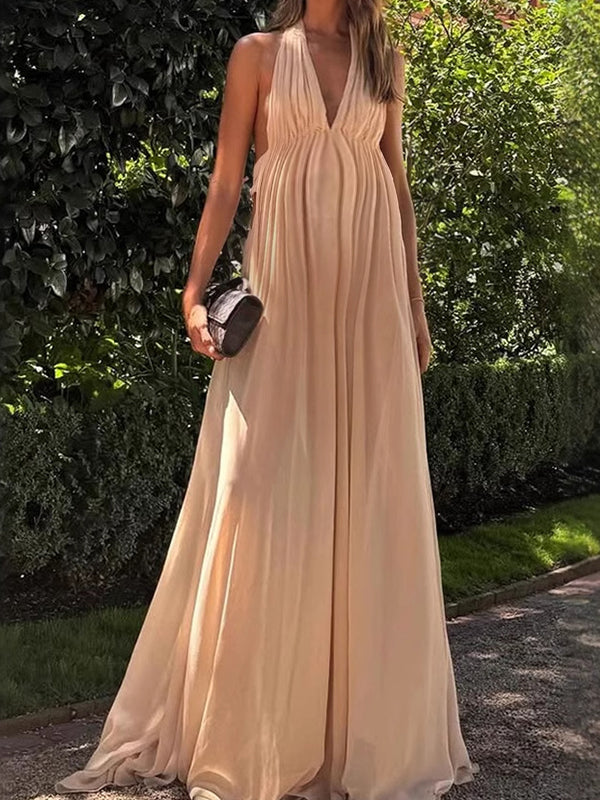 Robes longue grossesse épissage dos nu  abricot