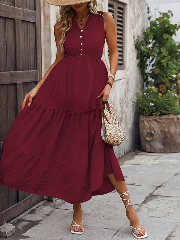 Robe longue grossesse boutonnage fluide bordeaux