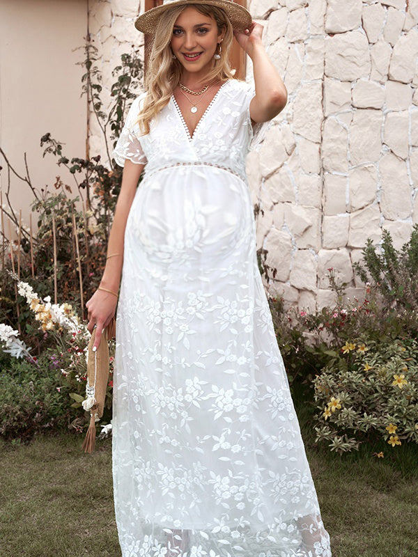 Robes longue grossesse dentelle blanche
