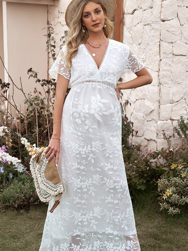 Robes longue grossesse dentelle blanche
