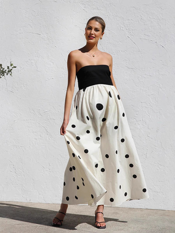 Robes longue grossesse épissage pois blanche