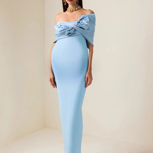 Robes longue grossesse nœud papillon bleu ciel